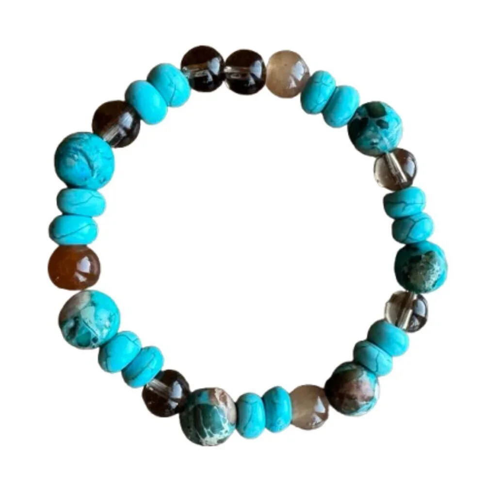 Blue -Brown New Ocean JasperBead Stretch bracelet Handmade  NWT (MJW022)